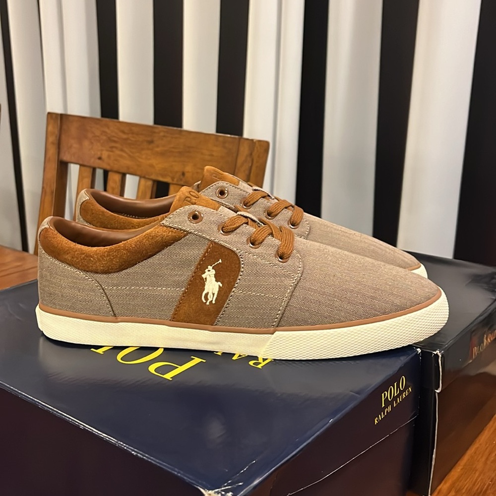 Polo Ralph Lauren Halmore Herringbone Shoes Sneakers khaki brown Men’s Size 11.5 - Picture 3 of 12